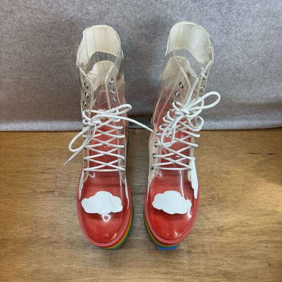 Current Mood-Happy Daze-Rainbow Platform Clear Chunky Boots-Women 10- Dolls Kill - Picture 6 of 10
